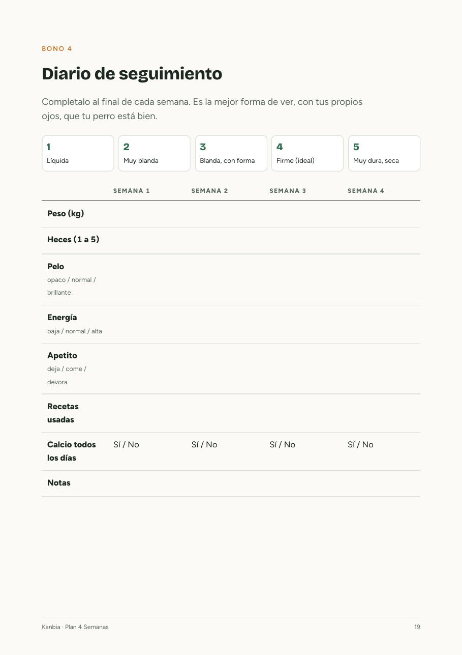 Diario de seguimiento de 4 semanas